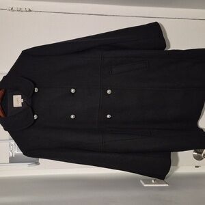 LOFT Women's Double Breasted Coat Black with Silver Metallic Buttons - Size XL T